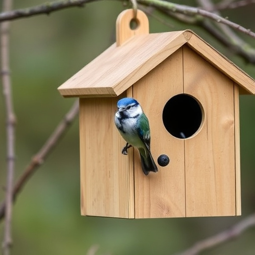 Bird nesting inside cozy wooden box