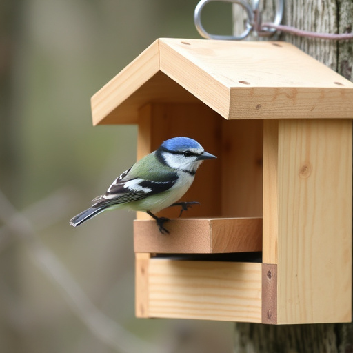 Bird nesting inside cozy wooden box