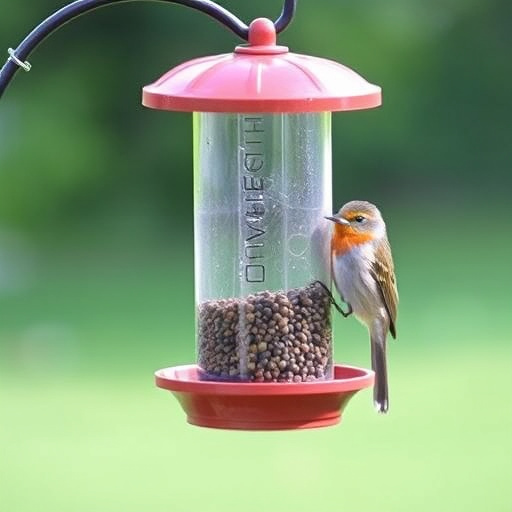Bird perched on feeder in garden