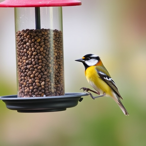Bird seed scattered on feeder tray