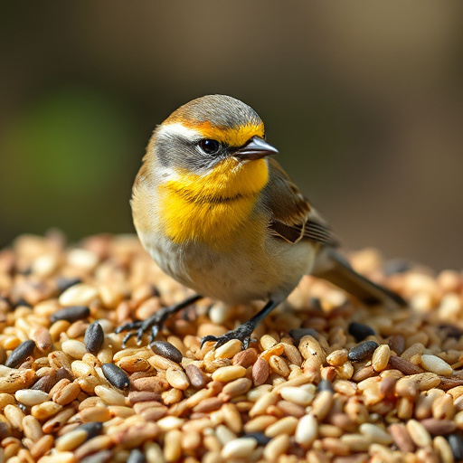 Bird seed scattered on feeder tray