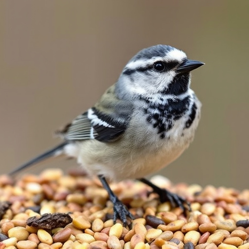 Bird seed scattered on feeder tray