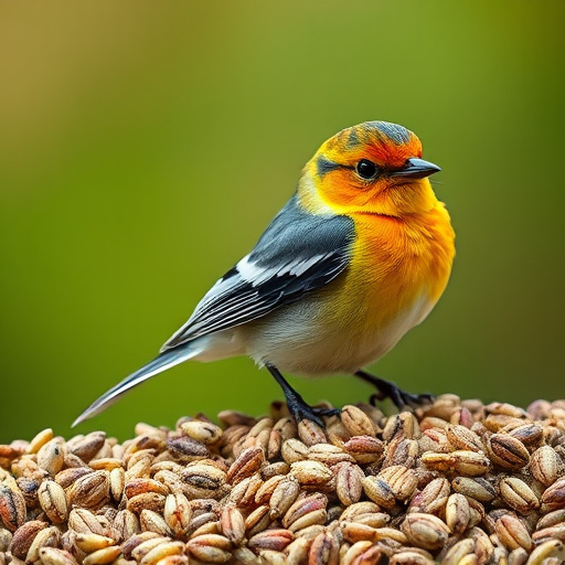 Bird seed scattered on feeder tray