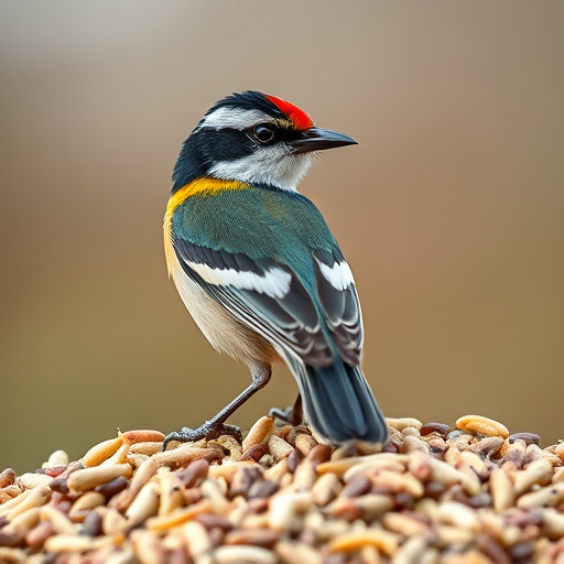Bird seed scattered on feeder tray