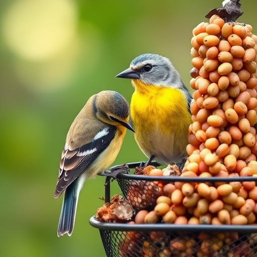 Birdbath beside feeder with seed mix