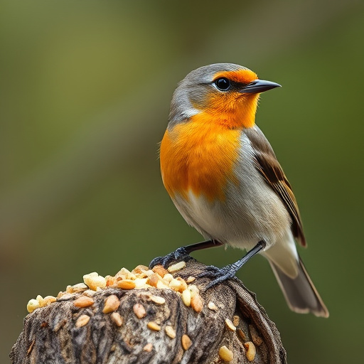 Birdbath beside feeder with seed mix