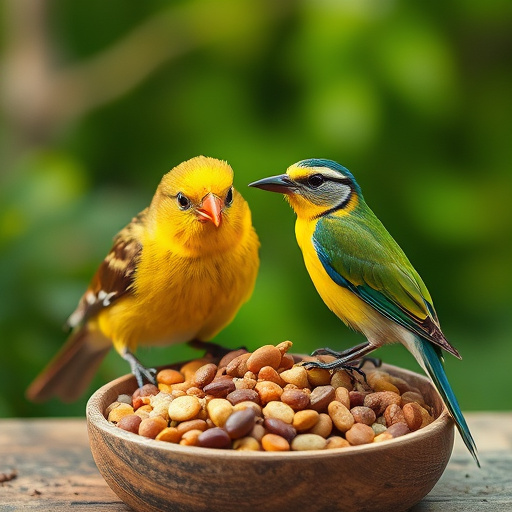 Birdbath beside feeder with seed mix