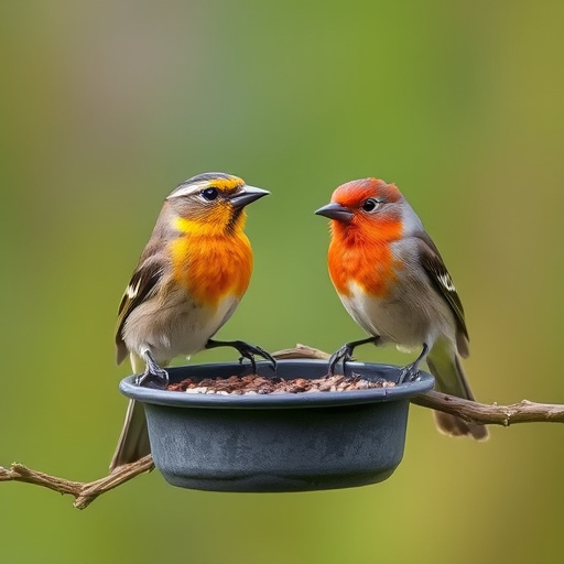 Birdbath beside feeder with seed mix