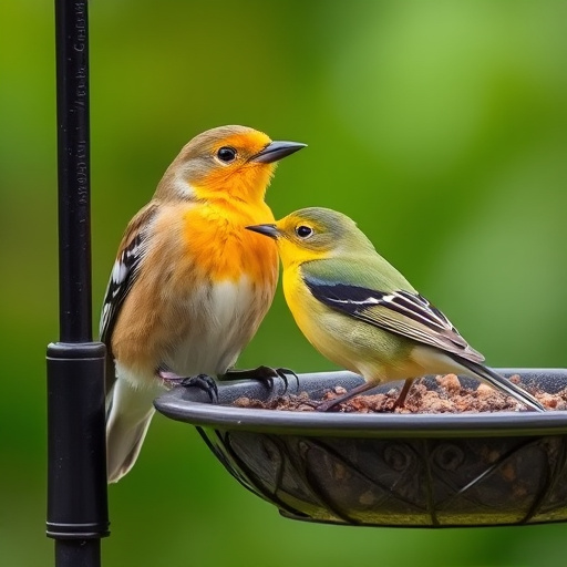 Birds drinking from clean bird bath