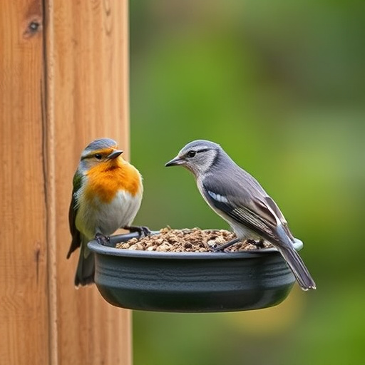 Birds drinking from clean bird bath