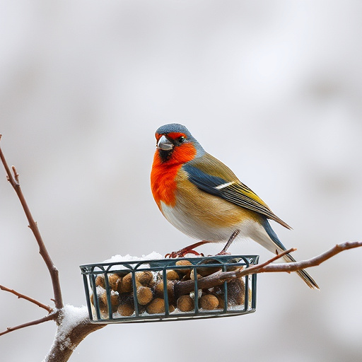 Birds eating peanuts from feeder