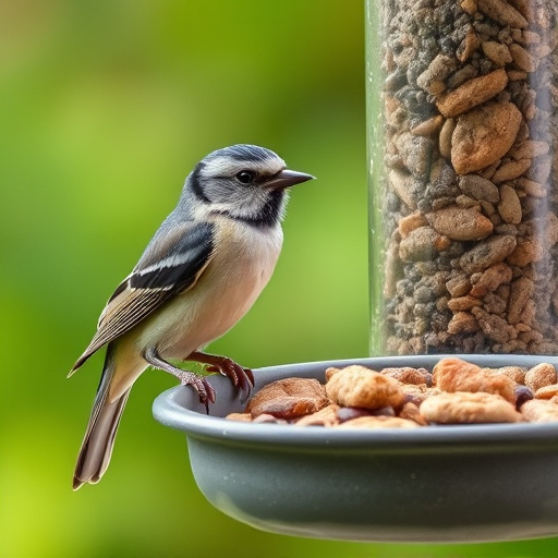 Birds eating tidy feeder seed blend