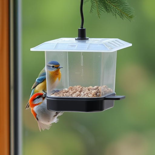 Birds enjoying seeds by window feeder
