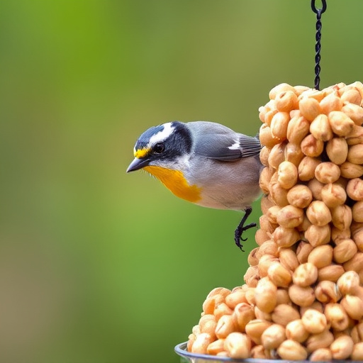 Birds feeding from abundant peanut pile