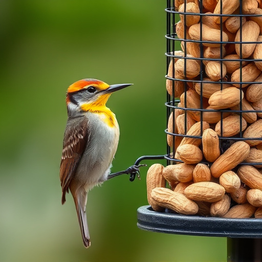 Birds feeding from abundant peanut pile