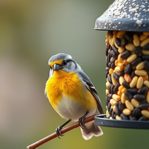 Birds feeding from hanging seed feeder