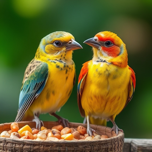 Birds feeding from hanging seed feeder