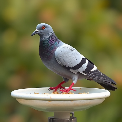 Birds feeding from pigeon-resistant feeder