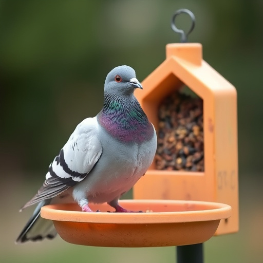 Birds feeding from pigeon-resistant feeder