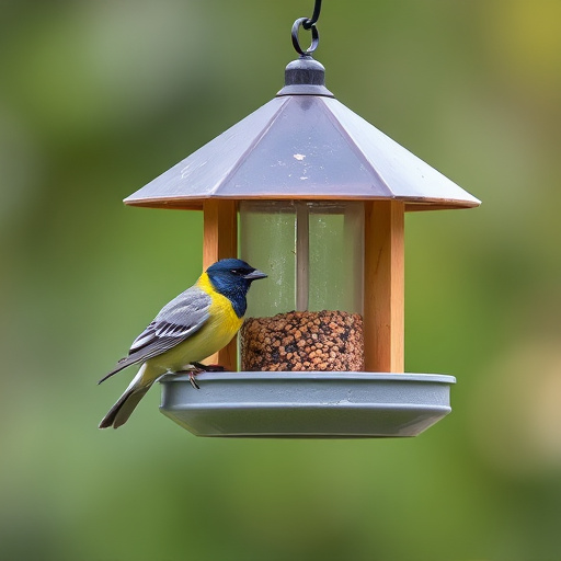 Birds feeding from pigeon-resistant feeder