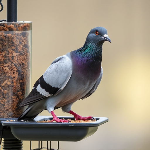 Birds feeding from pigeon-resistant feeder