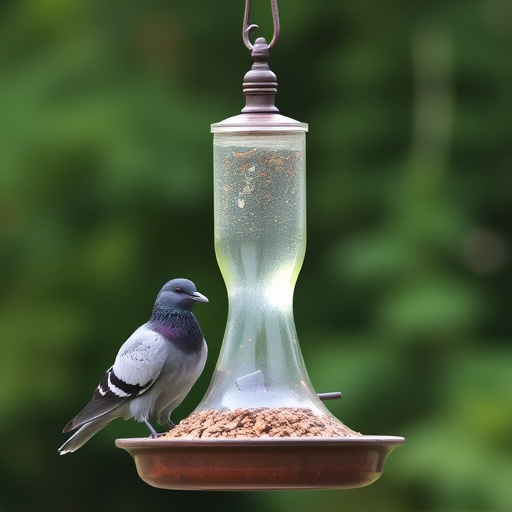 Birds feeding from pigeon-resistant feeder