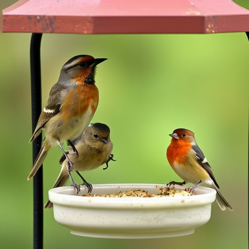 Birds feeding on sunflower hearts feeder