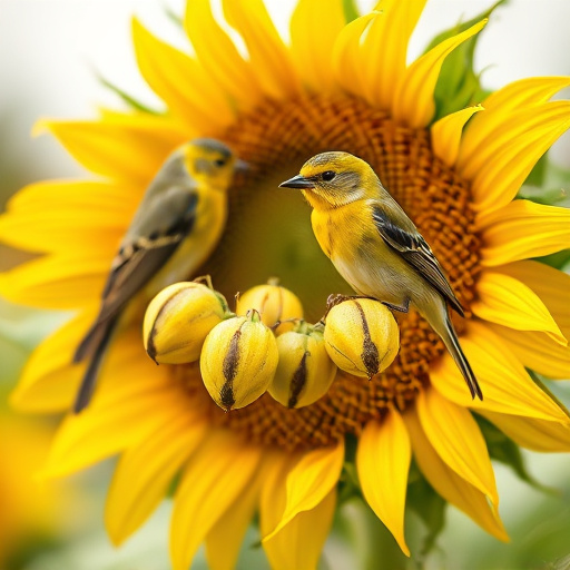 Birds feeding on sunflower hearts feeder
