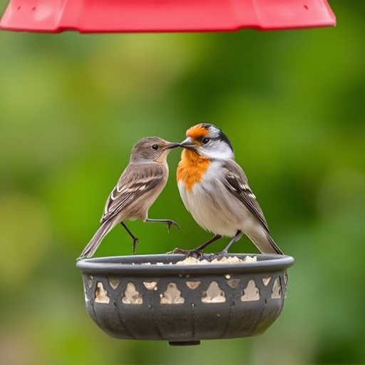 Birds feeding on sunflower seeds