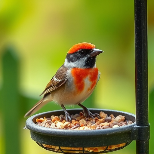 Birds feeding on sunflower seeds