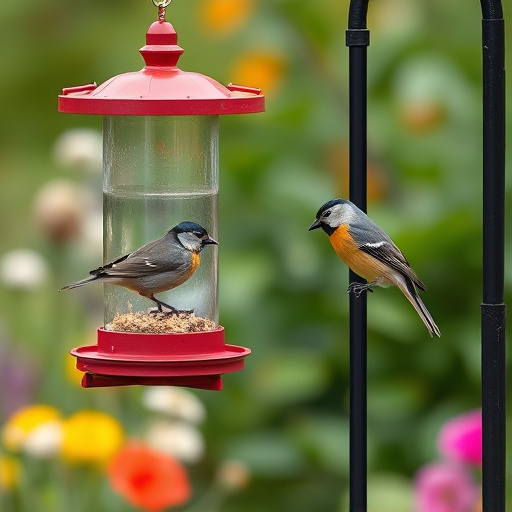 Birds feeding on waterproof feeder