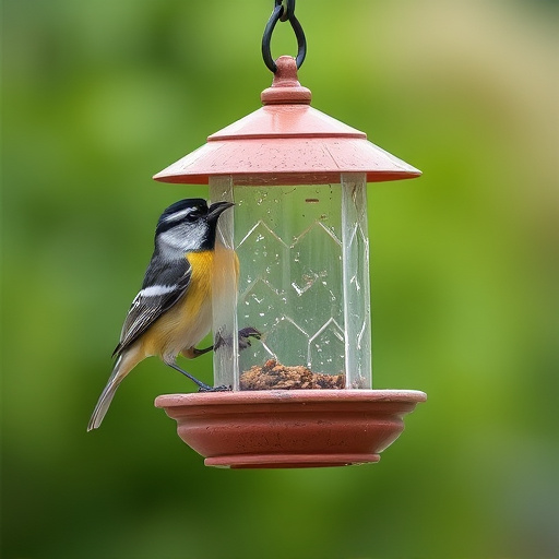 Birds feeding on waterproof feeder