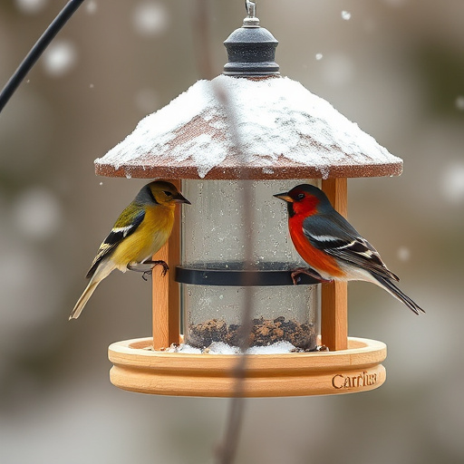 Birds feeding on waterproof feeder