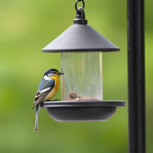 Birds feeding on waterproof feeder
