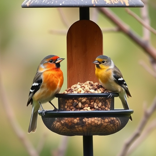 Birds feeding on window bird feeder