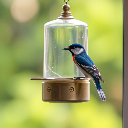 Birds feeding on window bird feeder