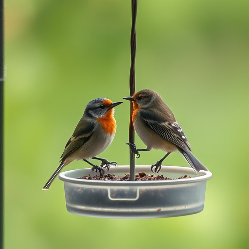 Birds feeding on window bird feeder