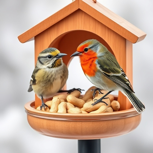 Birds gathered around peanut feeder