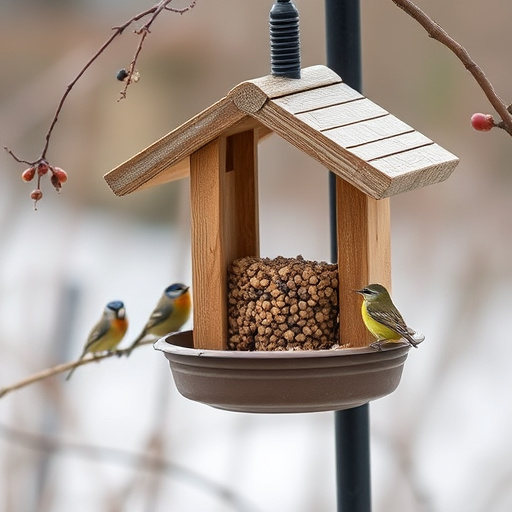 Birds gathered around seed-filled tray