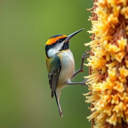 Birds gathering around hanging suet feeder
