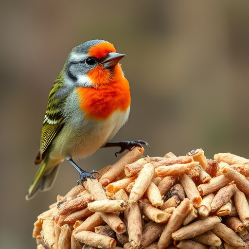 Birds gathering around hanging suet feeder