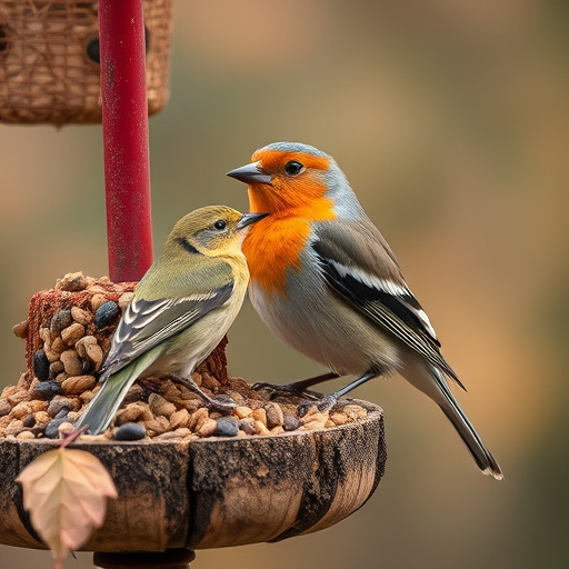 Birds gathering around seed mix