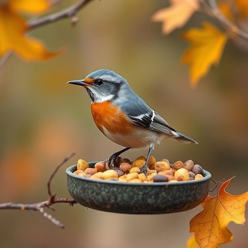 Birds pecking at ripe rowan berries