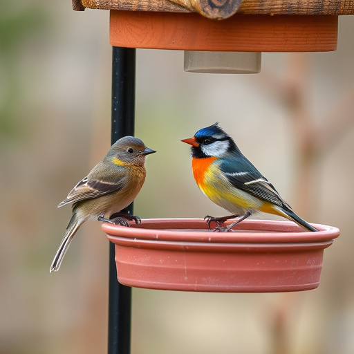 Birds perched on freestanding tray feeder