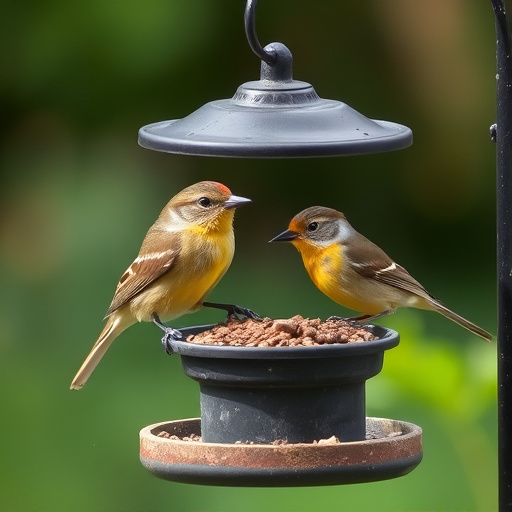 Birds perched on weatherproof feeder