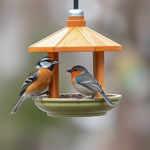 Birds perched on wooden feeding platform