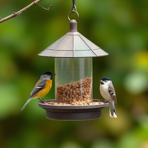 Birds perched on wooden feeding platform