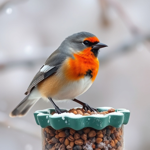 Birds sheltering near winter feeder