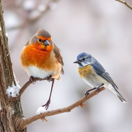 Birds sheltering near winter feeder