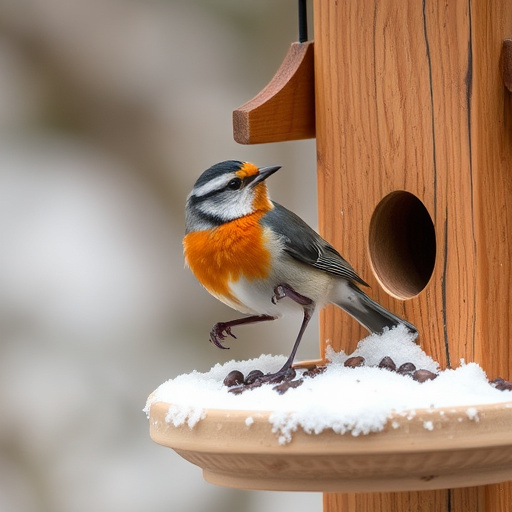 Birds sheltering under weatherproof feeder